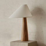 Minimalist Wooden Bedside Table Lamp with Asymmetrical White Fabric Shade