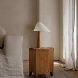 Minimalist Wooden Bedside Table Lamp with Asymmetrical White Fabric Shade