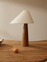 Minimalist Wooden Bedside Table Lamp with Asymmetrical White Fabric Shade
