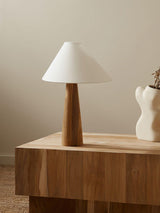 Minimalist Wooden Bedside Table Lamp with Asymmetrical White Fabric Shade