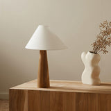Minimalist Wooden Bedside Table Lamp with Asymmetrical White Fabric Shade