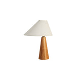 Minimalist Wooden Bedside Table Lamp with Asymmetrical White Fabric Shade