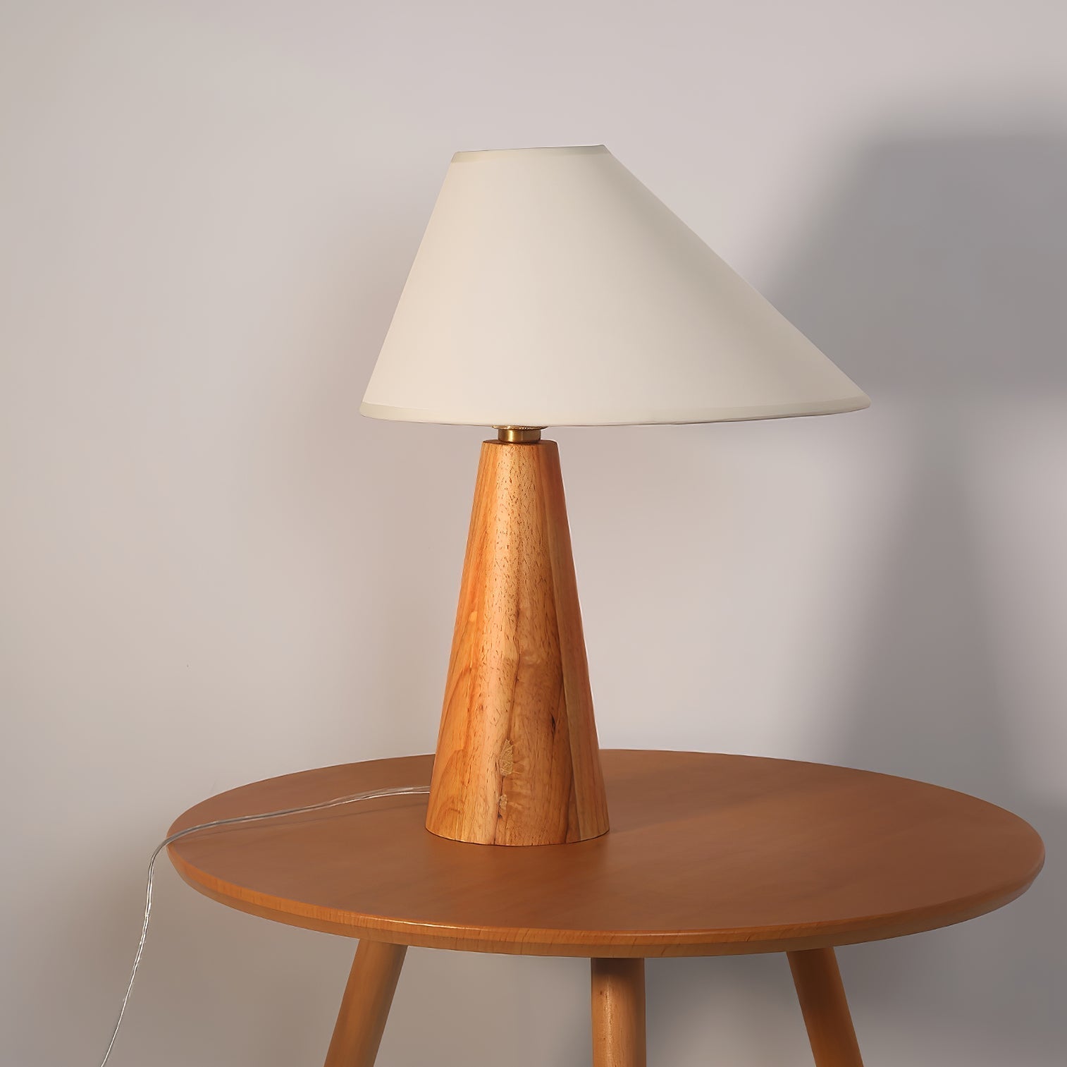 Minimalist Wooden Bedside Table Lamp with Asymmetrical White Fabric Shade