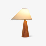 Minimalist Wooden Bedside Table Lamp with Asymmetrical White Fabric Shade