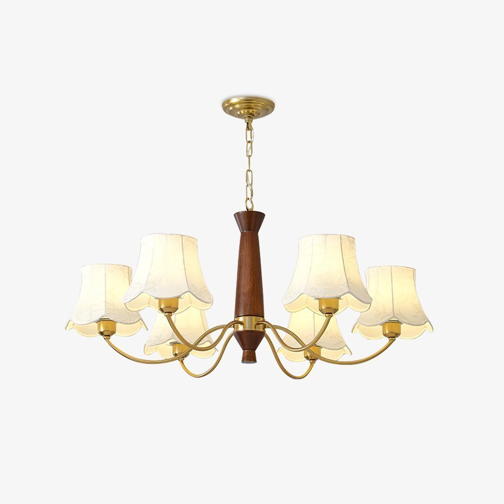 modern-conical-fabric-chandelier-with-brass-and-walnut-wood-accents-for-living-room