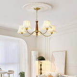 modern-conical-fabric-chandelier-with-brass-and-walnut-wood-accents-for-living-room