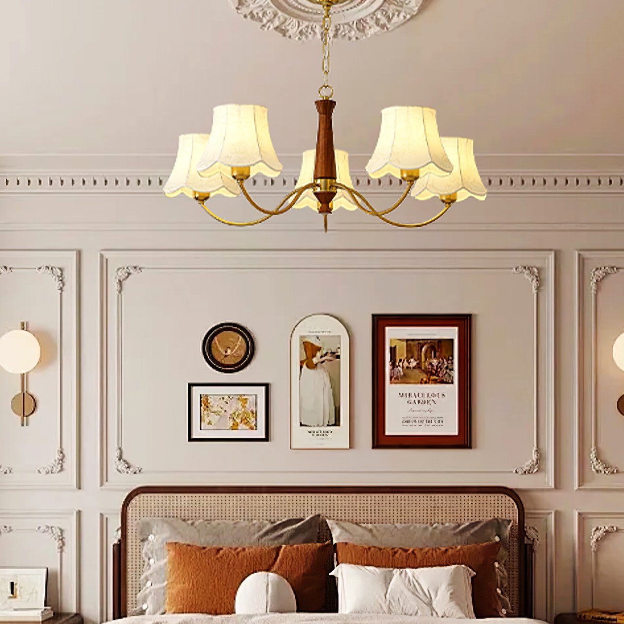 modern-conical-fabric-chandelier-with-brass-and-walnut-wood-accents-for-living-room