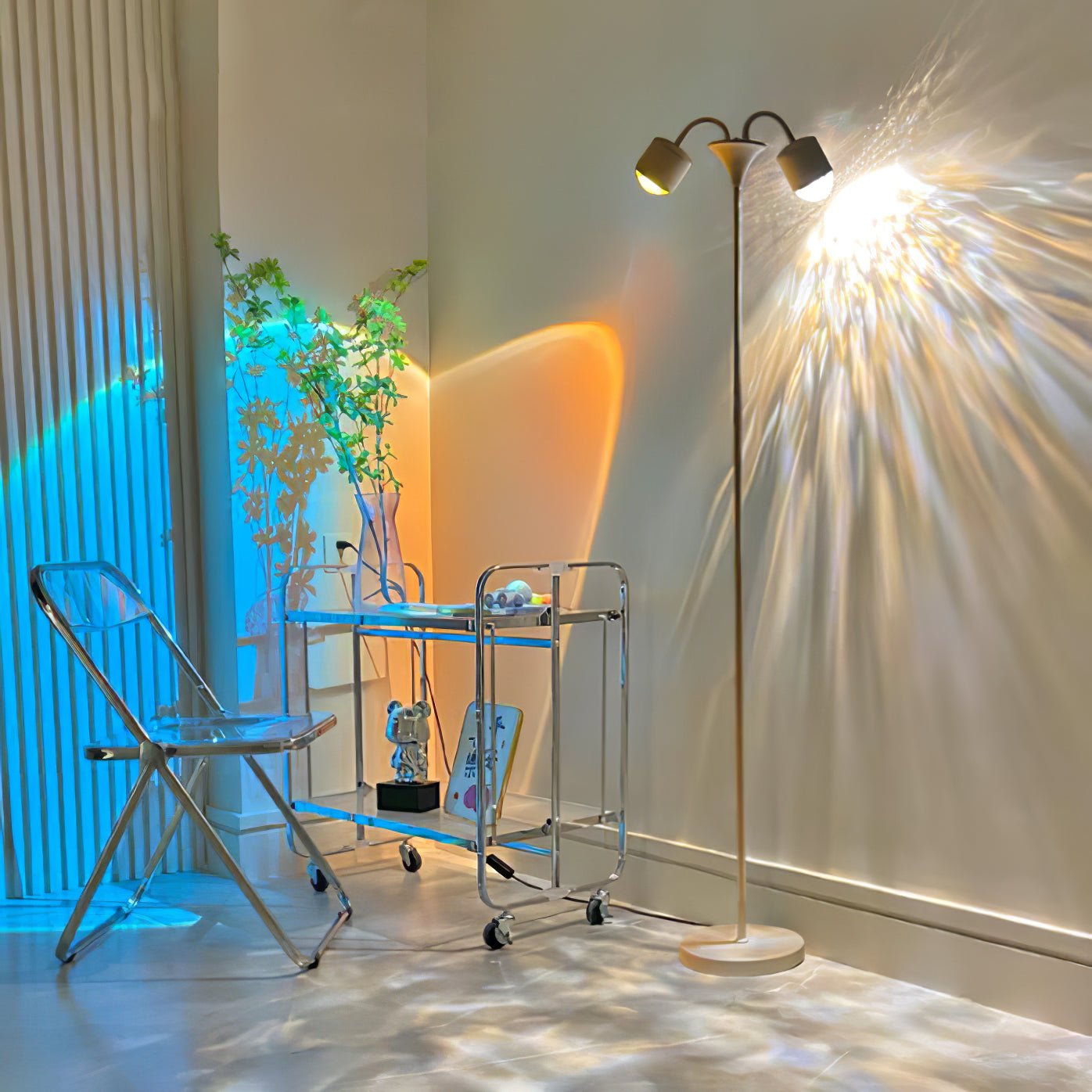 Modern Ripple and Sunset Red Ambient Floor Lamp Contemporary LED Standing Accent Light
