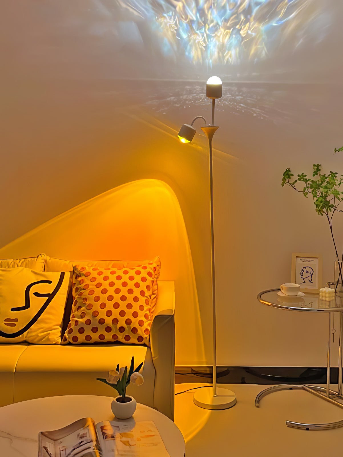 Modern Ripple and Sunset Red Ambient Floor Lamp Contemporary LED Standing Accent Light
