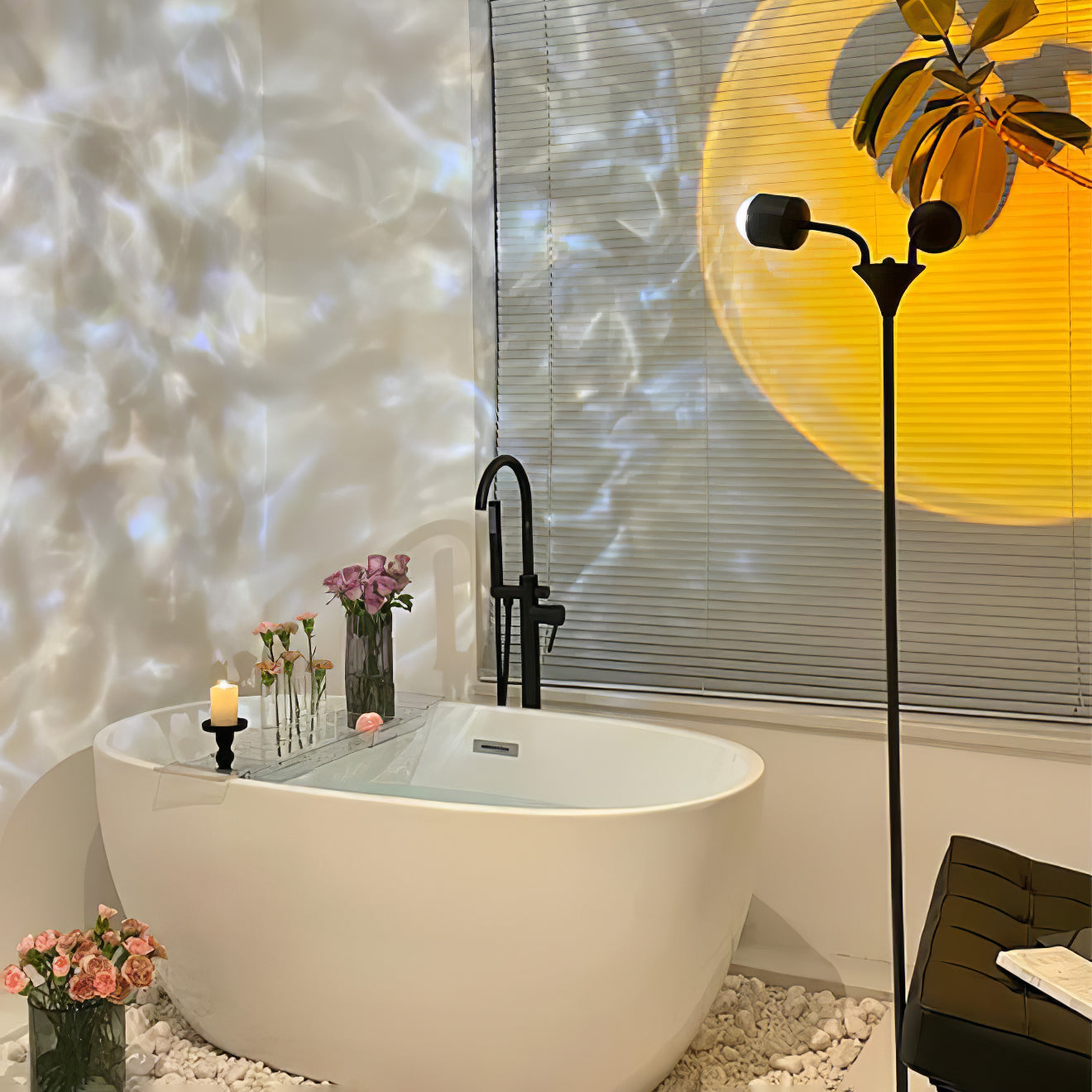 Modern Ripple and Sunset Red Ambient Floor Lamp Contemporary LED Standing Accent Light