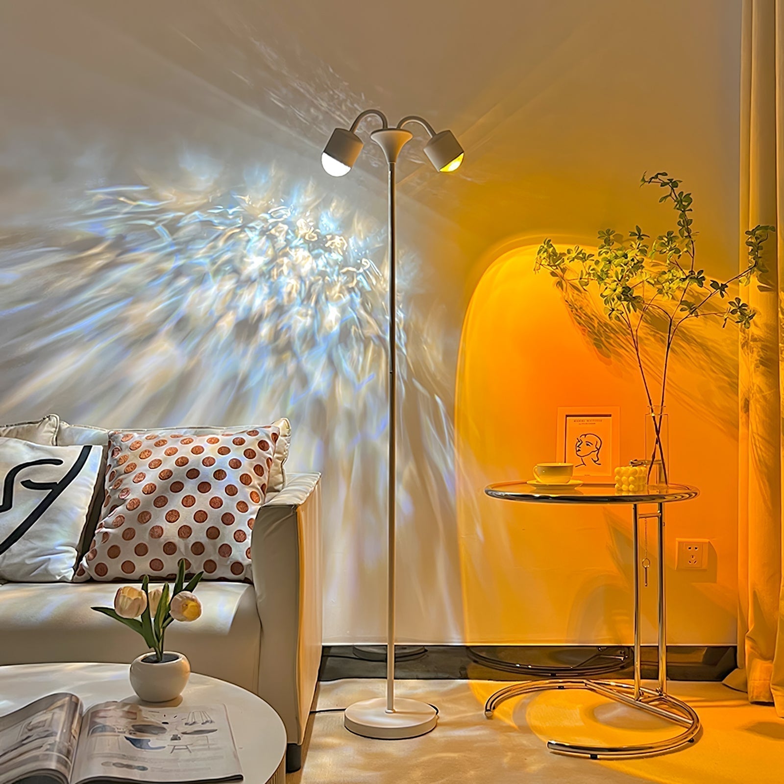 Modern Ripple and Sunset Red Ambient Floor Lamp Contemporary LED Standing Accent Light