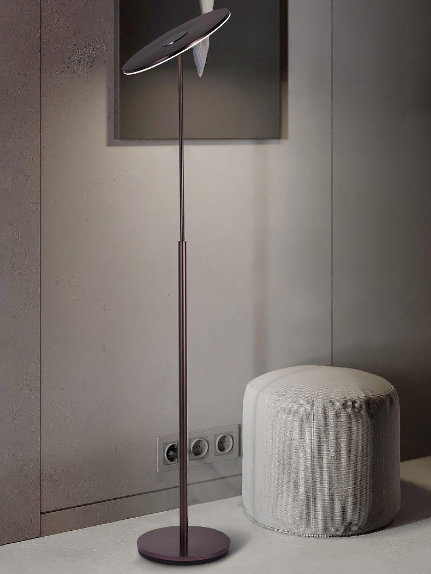 Ambra Modern LED Torchiere Floor Lamp with Acrylic Shade and Brown Finish