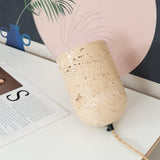 Modern Yellow Travertine Stone Table Lamp with Natural Wood Edge for Bedside