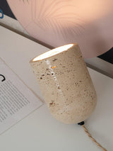 Modern Yellow Travertine Stone Table Lamp with Natural Wood Edge for Bedside