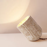 Modern Yellow Travertine Stone Table Lamp with Natural Wood Edge for Bedside