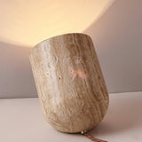 Modern Yellow Travertine Stone Table Lamp with Natural Wood Edge for Bedside