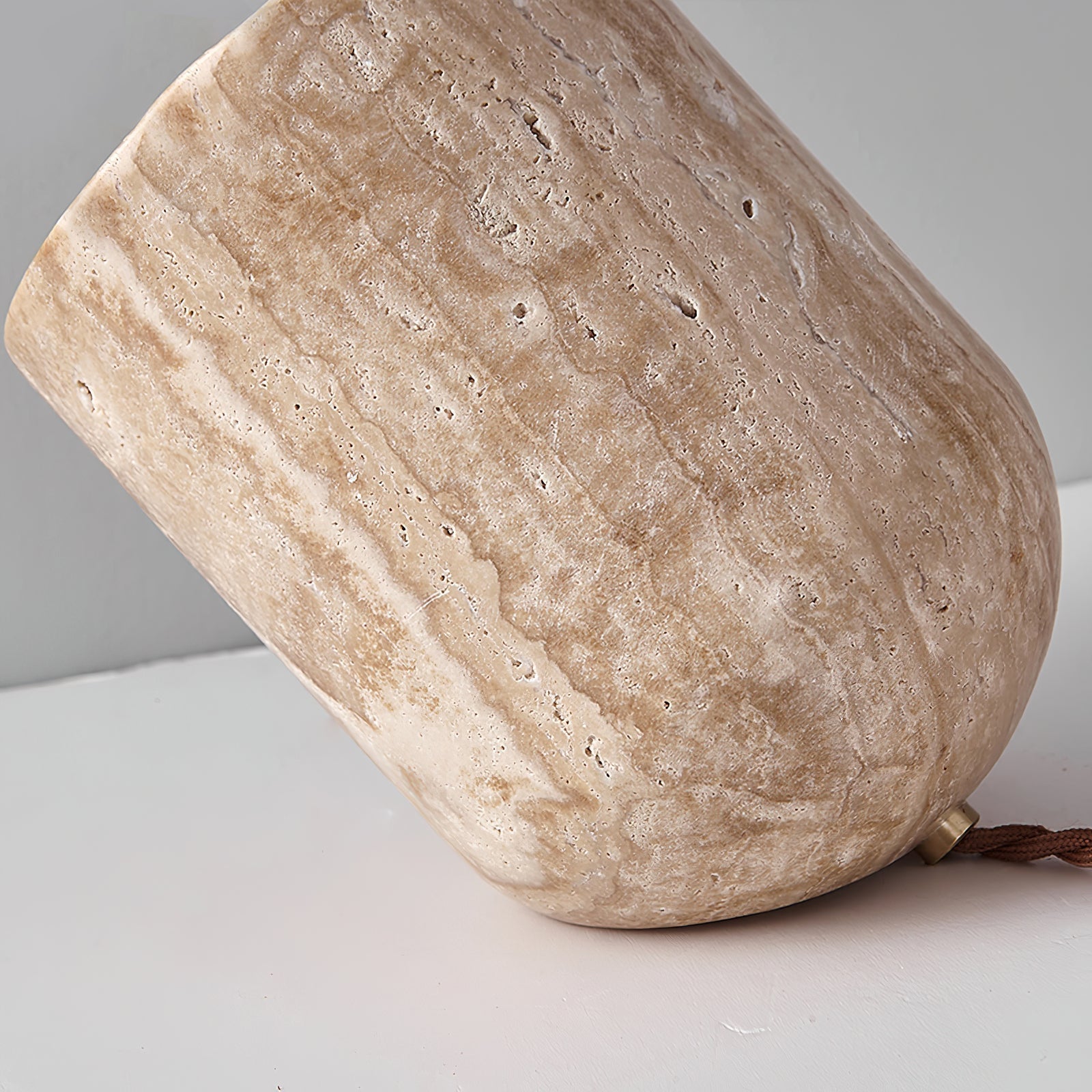 Modern Yellow Travertine Stone Table Lamp with Natural Wood Edge for Bedside