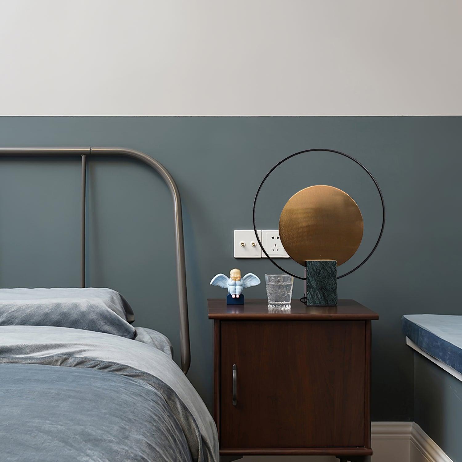 Geometric Hoop Industrial LED Table Lamp with Marble Base and Aged Gold Accents