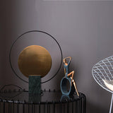 Geometric Hoop Industrial LED Table Lamp with Marble Base and Aged Gold Accents