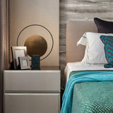 Geometric Hoop Industrial LED Table Lamp with Marble Base and Aged Gold Accents