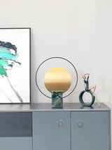 Geometric Hoop Industrial LED Table Lamp with Marble Base and Aged Gold Accents