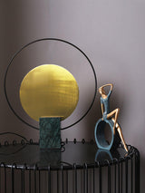 Geometric Hoop Industrial LED Table Lamp with Marble Base and Aged Gold Accents