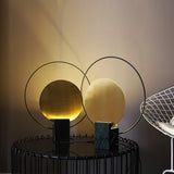 Geometric Hoop Industrial LED Table Lamp with Marble Base and Aged Gold Accents