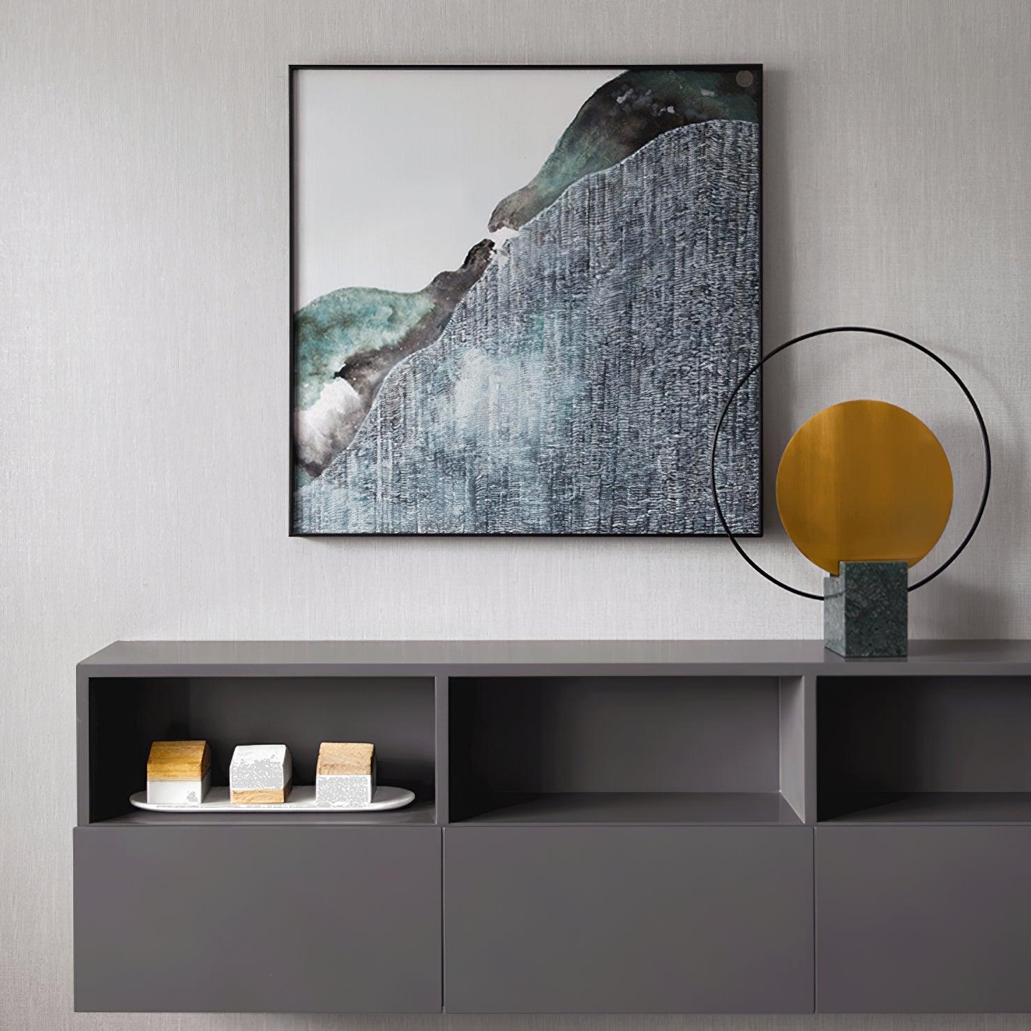 Geometric Hoop Industrial LED Table Lamp with Marble Base and Aged Gold Accents