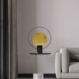 Geometric Hoop Industrial LED Table Lamp with Marble Base and Aged Gold Accents