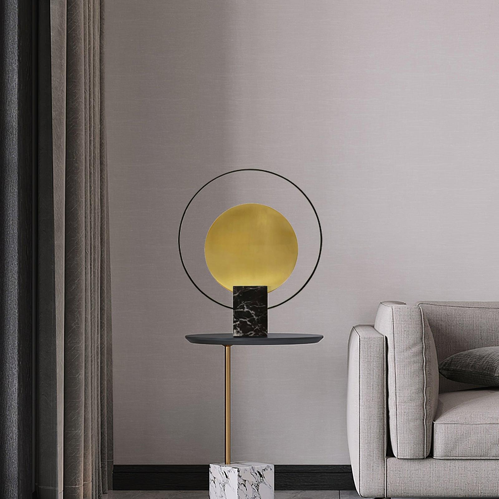 Geometric Hoop Industrial LED Table Lamp with Marble Base and Aged Gold Accents