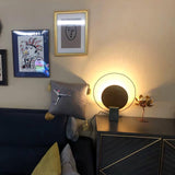 Geometric Hoop Industrial LED Table Lamp with Marble Base and Aged Gold Accents