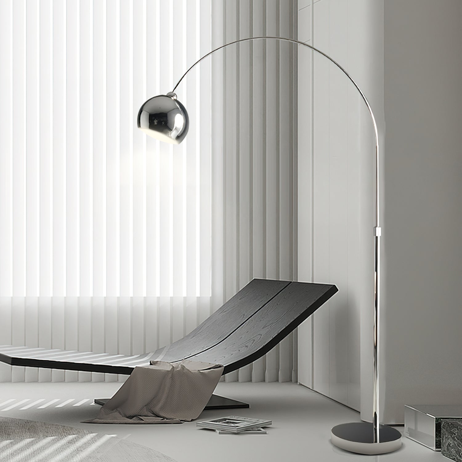 Modern Angler Chrome Floor Lamp with Adjustable Telescopic Arm and Metal Uplight for Living Room