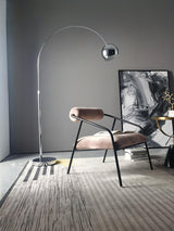 Modern Angler Chrome Floor Lamp with Adjustable Telescopic Arm and Metal Uplight for Living Room