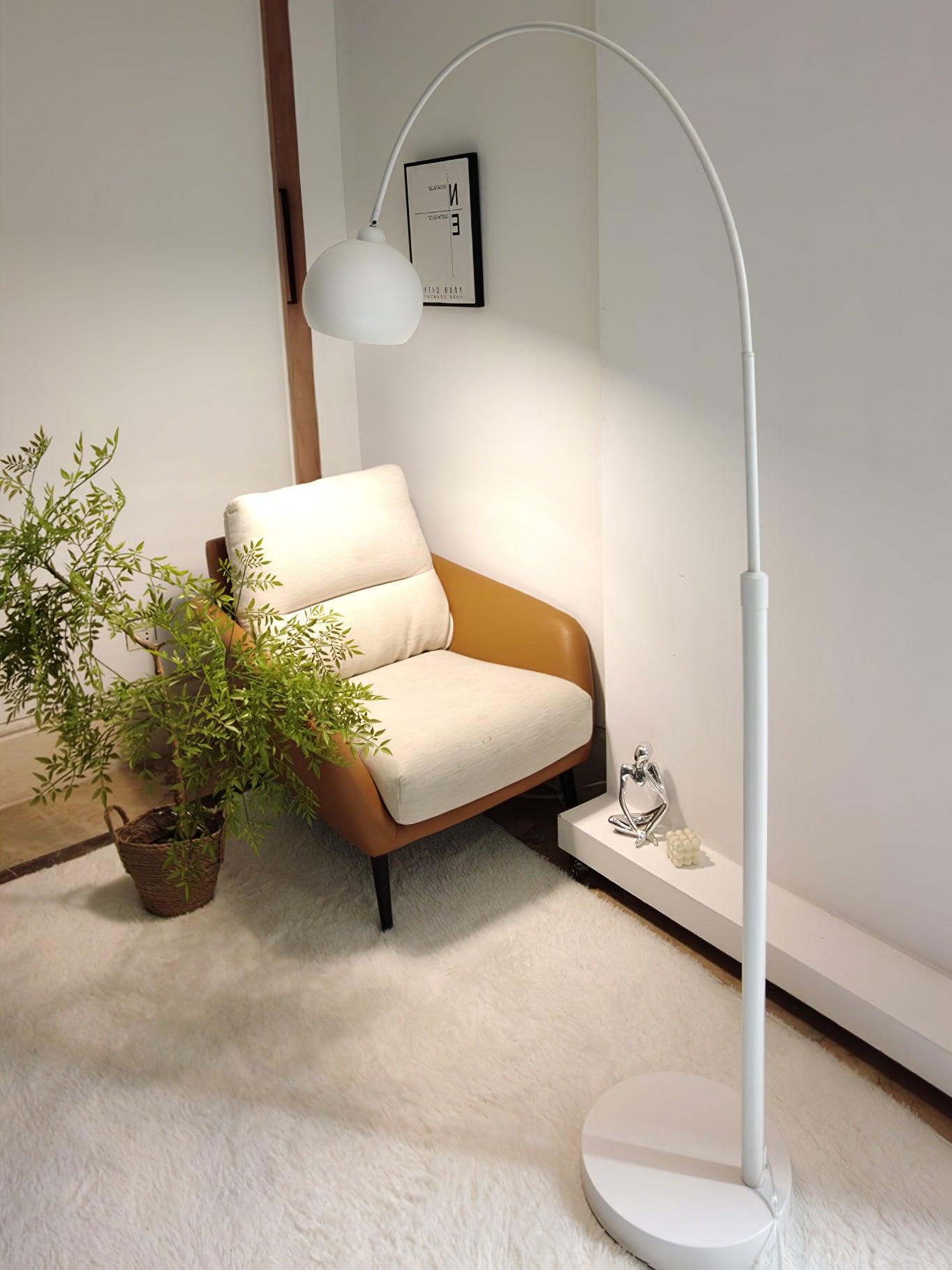 Modern Angler Chrome Floor Lamp with Adjustable Telescopic Arm and Metal Uplight for Living Room