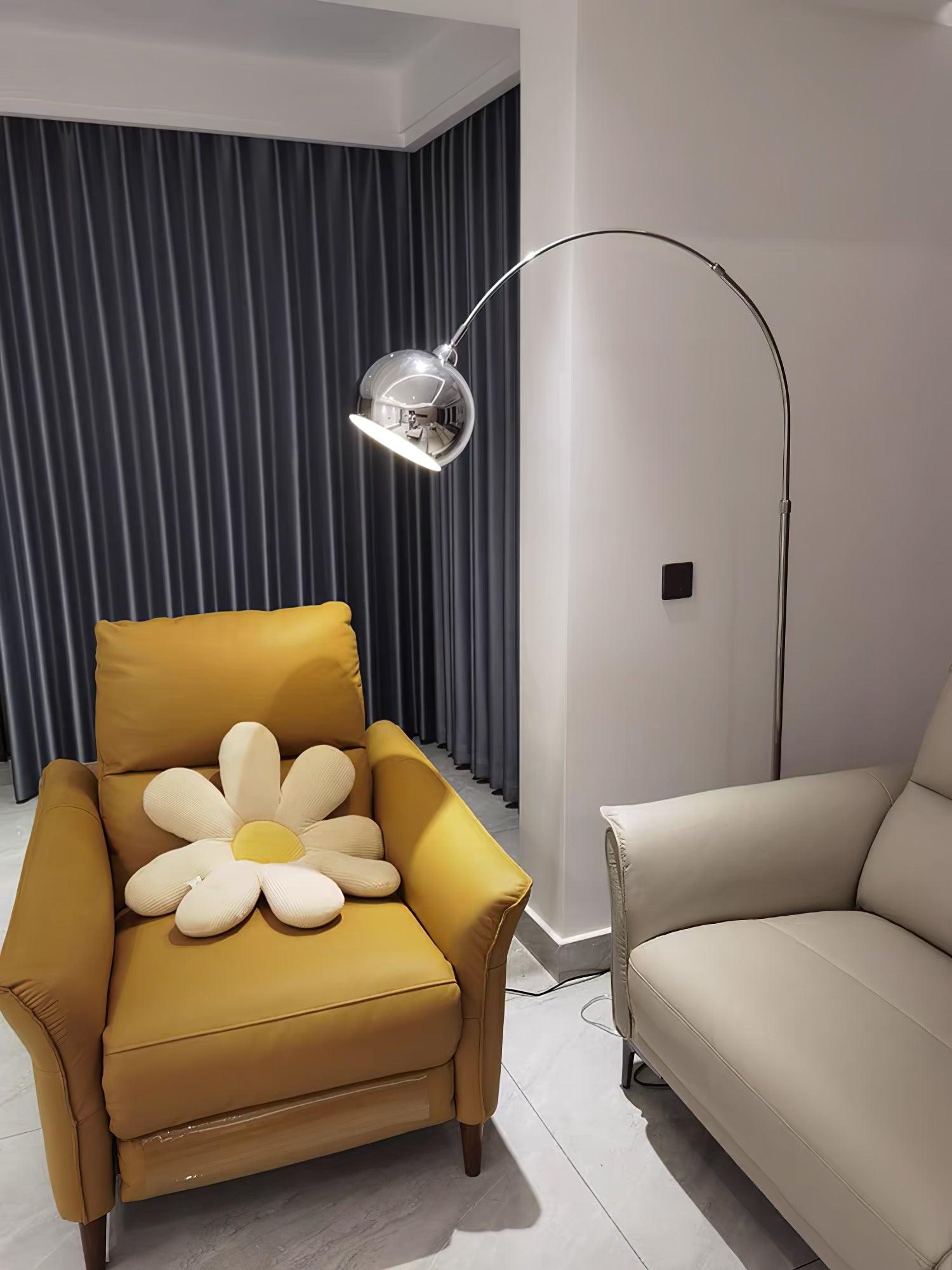 Modern Angler Chrome Floor Lamp with Adjustable Telescopic Arm and Metal Uplight for Living Room
