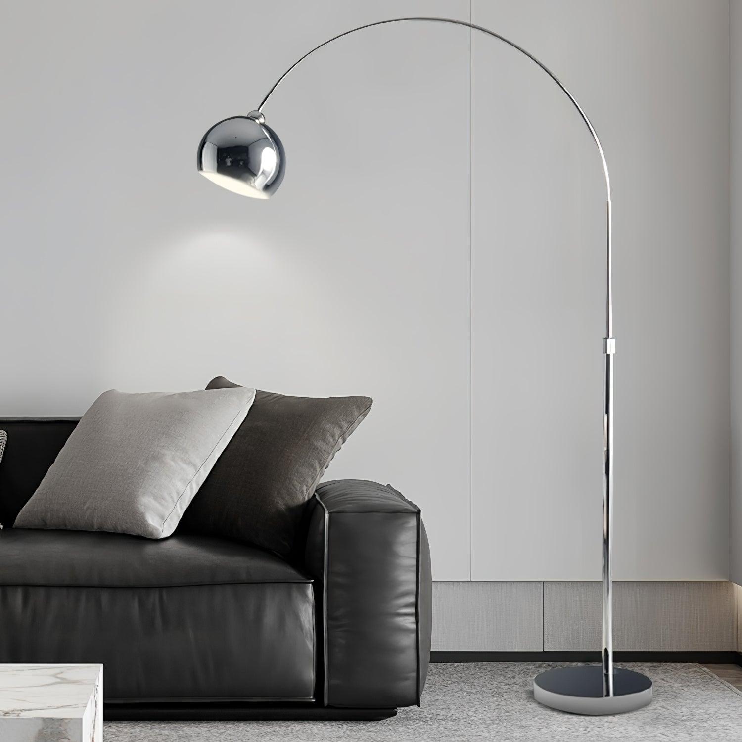 Modern Angler Chrome Floor Lamp with Adjustable Telescopic Arm and Metal Uplight for Living Room