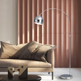 Modern Angler Chrome Floor Lamp with Adjustable Telescopic Arm and Metal Uplight for Living Room