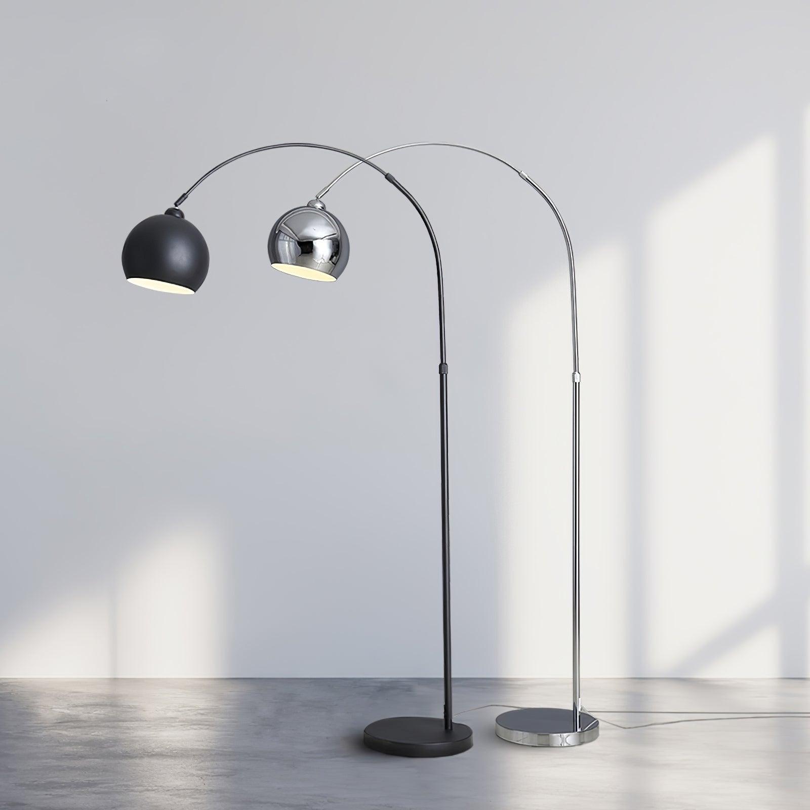Modern Angler Chrome Floor Lamp with Adjustable Telescopic Arm and Metal Uplight for Living Room