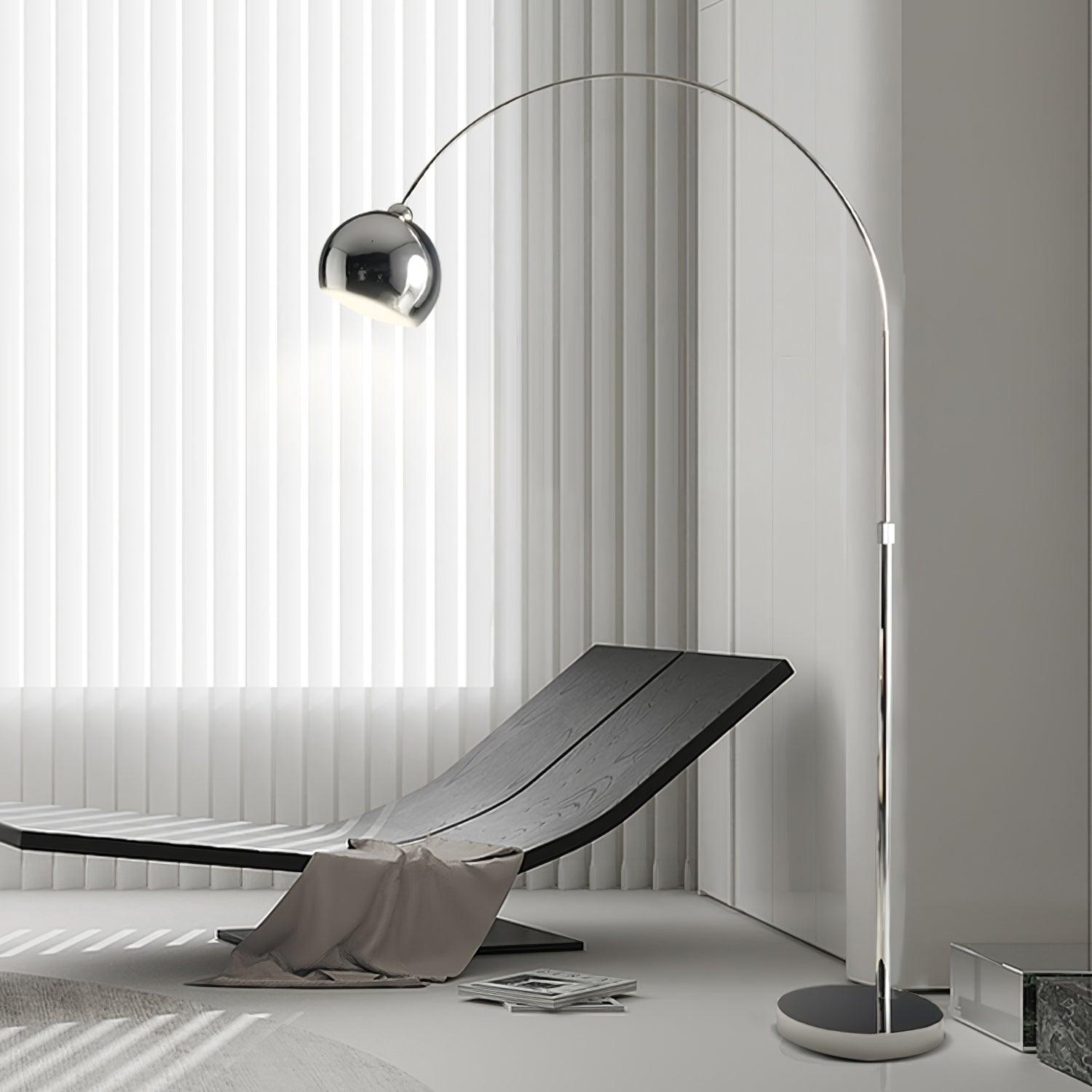 Modern Angler Chrome Floor Lamp with Adjustable Telescopic Arm and Metal Uplight for Living Room