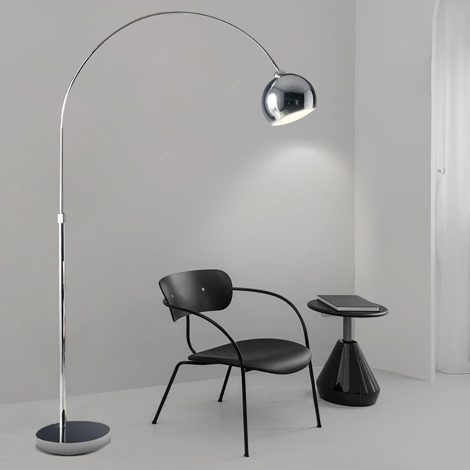 Modern Angler Chrome Floor Lamp with Adjustable Telescopic Arm and Metal Uplight for Living Room