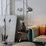 Modern Angler Chrome Floor Lamp with Adjustable Telescopic Arm and Metal Uplight for Living Room