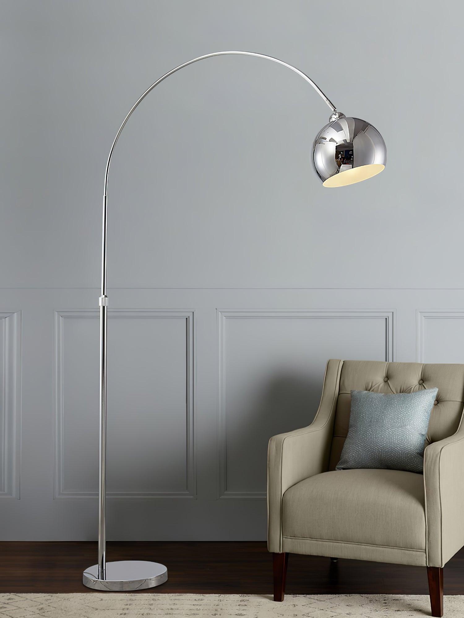 Modern Angler Chrome Floor Lamp with Adjustable Telescopic Arm and Metal Uplight for Living Room