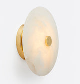 Modern Alabaster Flush Mount Ceiling Light with Brass Accents and Handcrafted Stone Shade