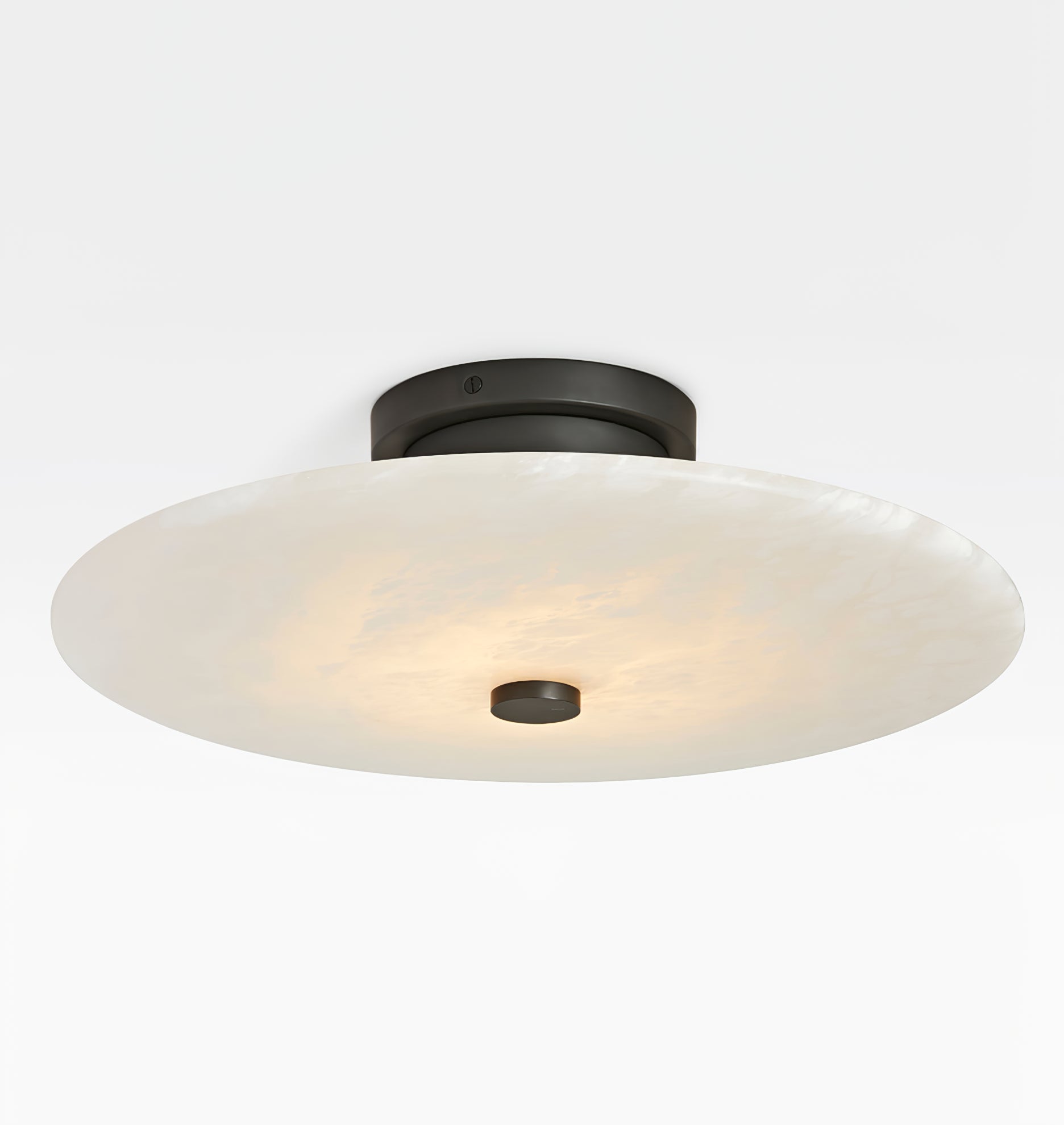Modern Alabaster Flush Mount Ceiling Light with Brass Accents and Handcrafted Stone Shade