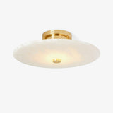 Modern Alabaster Flush Mount Ceiling Light with Brass Accents and Handcrafted Stone Shade