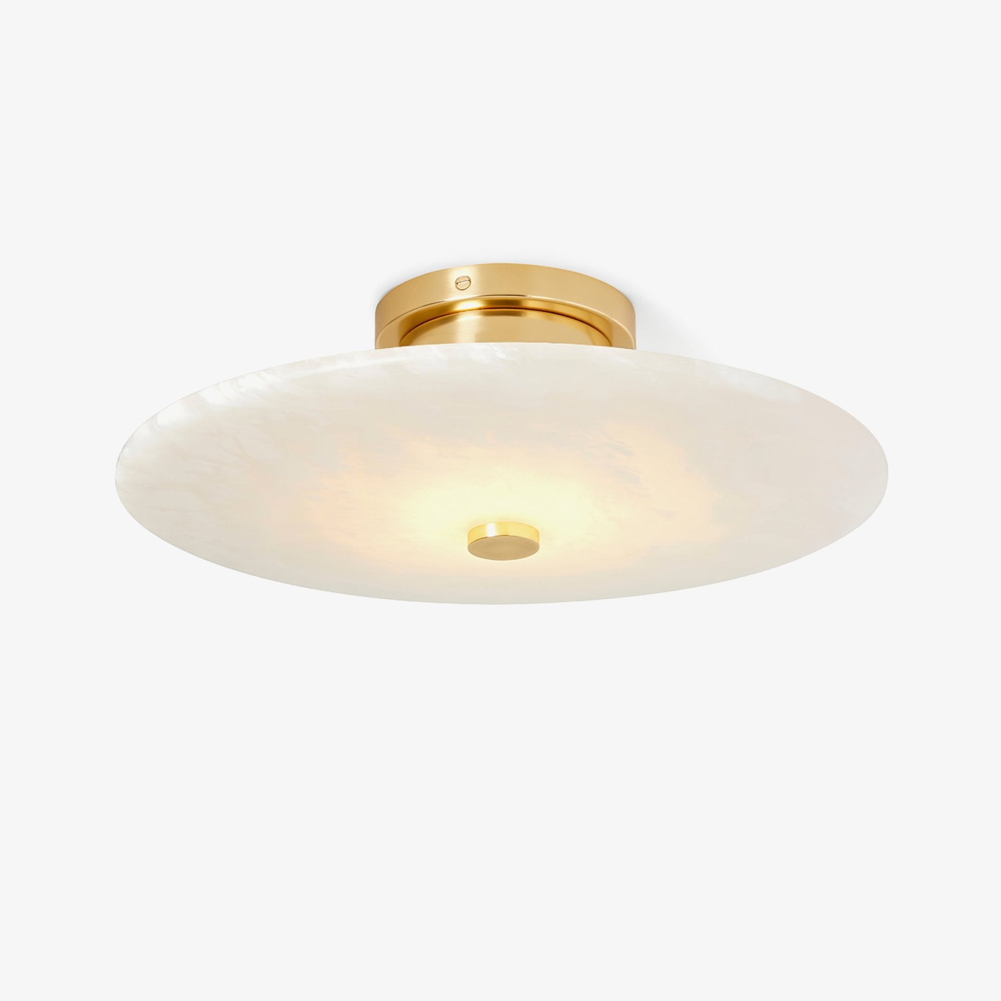 Modern Alabaster Flush Mount Ceiling Light with Brass Accents and Handcrafted Stone Shade