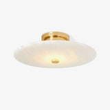 Modern Alabaster Flush Mount Ceiling Light with Brass Accents and Handcrafted Stone Shade