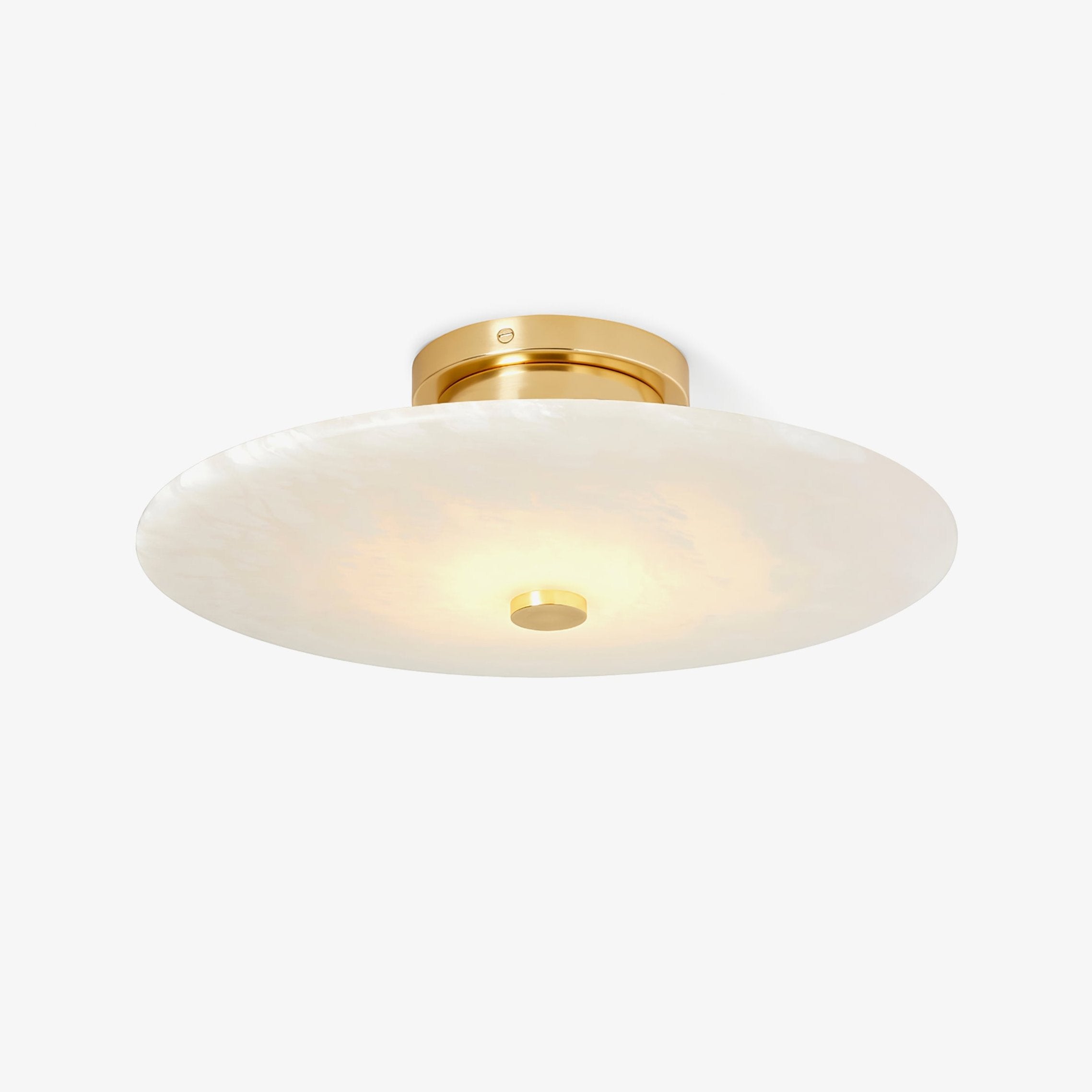 Modern Alabaster Flush Mount Ceiling Light with Brass Accents and Handcrafted Stone Shade