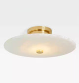 Modern Alabaster Flush Mount Ceiling Light with Brass Accents and Handcrafted Stone Shade