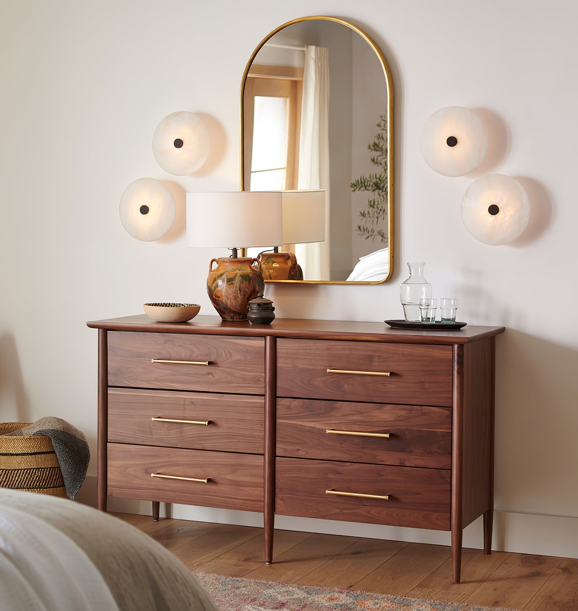 Modern Alabaster Flush Mount Ceiling Light with Brass Accents and Handcrafted Stone Shade